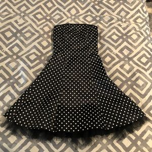 Black & white polka dot strapless dress